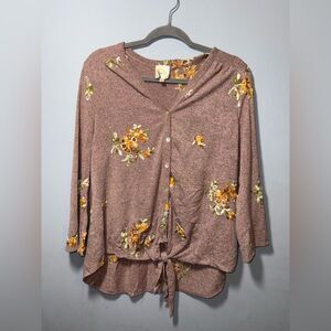Anthropologie Fig & FLower Knit Embroidered Heathered Top Size Large NWOT